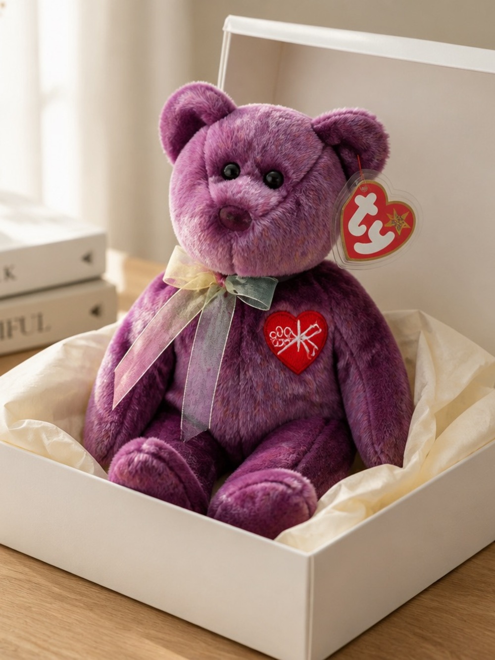 Ty Plush Signature Bear in Purple with Red Tag